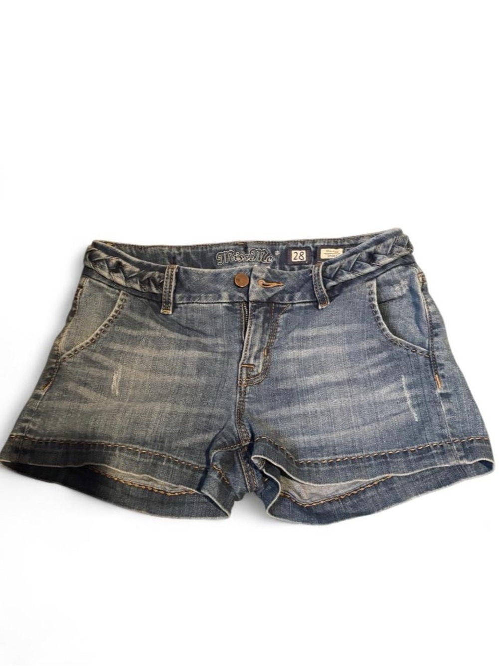 Miss Me Blue Denim Jean Shorts with Braided Waist
